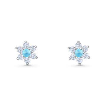 Round 8.7mm Larimar Floral Stud Earring 925 Sterling Silver Wholesale